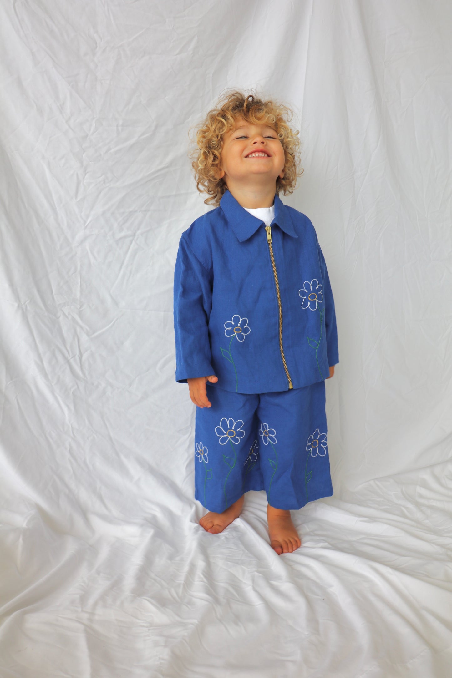 Blue Linen Flower Pant