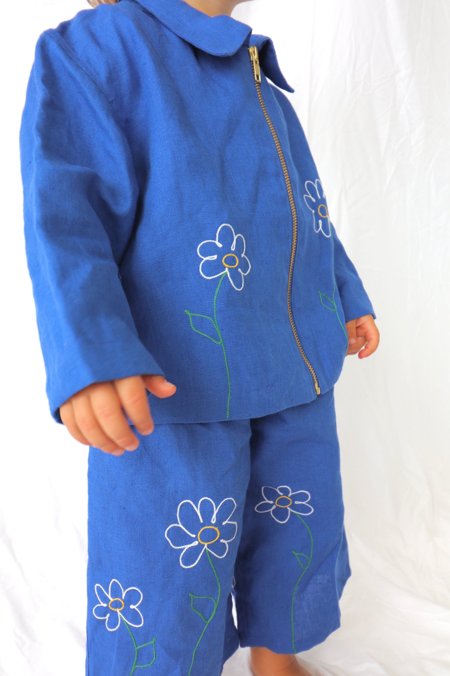 Blue Linen Flower Pant