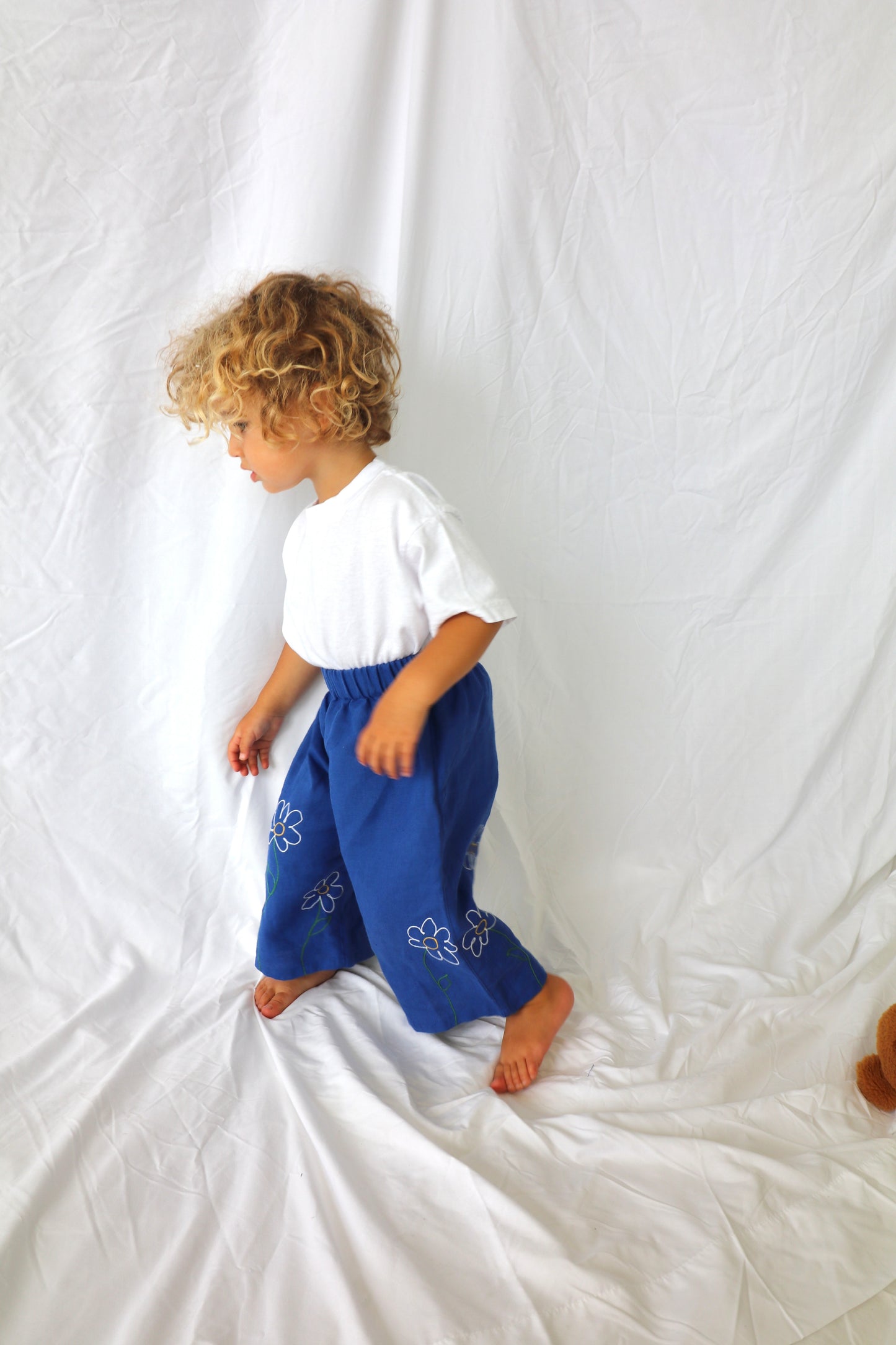 Blue Linen Flower Pant